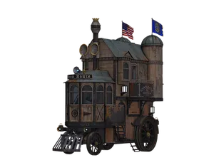 Steampunk_ Train_ House_ Concept_ Art PNG image