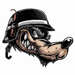 Steampunk Wolf Cartoon Illustration PNG image