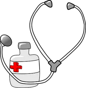 Stethoscopeand Medicine Bottle Graphic PNG image