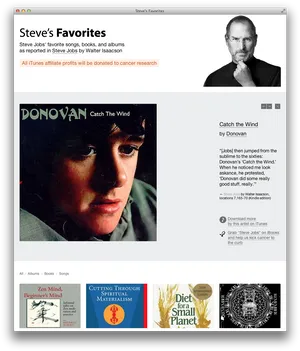 Steve Jobs Favorites Webpage Snapshot PNG image