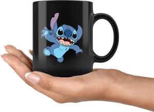 Stitch Character Black Mug PNG image