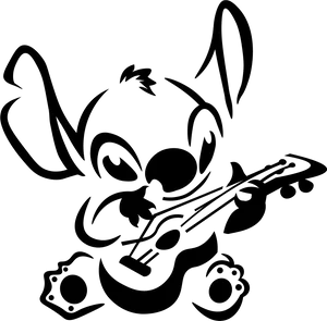 Stitch Playing Guitar Outline PNG image