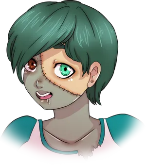 Stitched Zombie Girl Portrait PNG