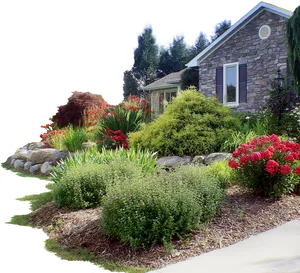 Stone_ House_ Floral_ Garden_ Landscape PNG image