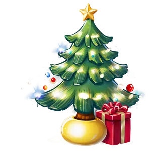 Storybook Cute Christmas Tree PNG Qau