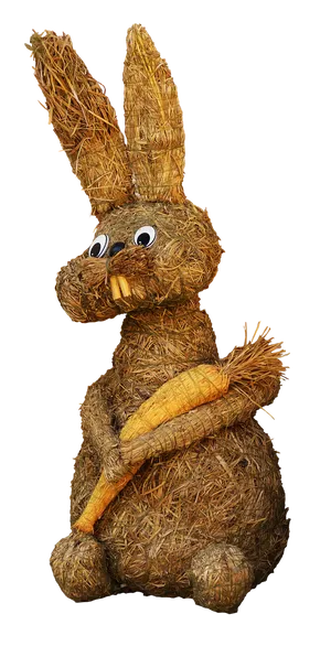 Straw Easter Bunny Holding Carrot