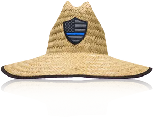 Straw Hatwith American Shield Patch PNG image