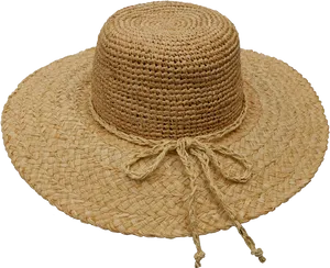 Straw Sun Hatwith Bow Tie PNG image