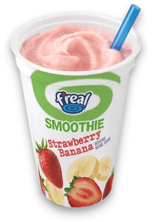 Strawberry Banana Smoothie Cup With Straw PNG image