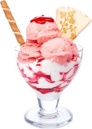 Strawberry Ice Cream Sundaewith Toppings PNG image