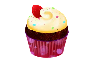Strawberry Topped Cupcake Illustration PNG image