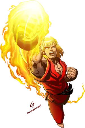 Street Fighter Ken Masters Hadouken Artwork PNG image