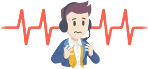 Stressed Cartoon Manwith Heartbeat Line PNG