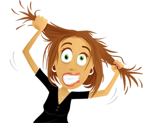 Stressed Cartoon Woman Pulling Hair PNG image