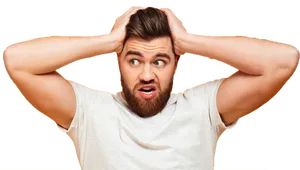 Stressed Man Clutching Head PNG image