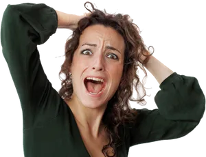 Stressed Woman Pulling Hair PNG image