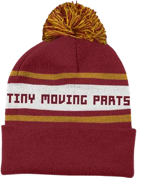 Striped Beaniewith Pomand Text PNG image