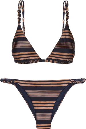 Striped Navyand Tan Bikini Set PNG image