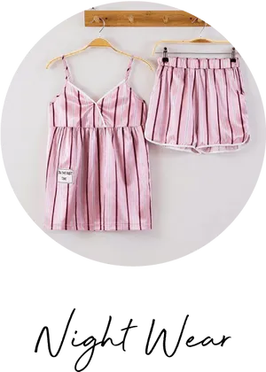 Striped Pink Pajama Set Womens Nightwear PNG