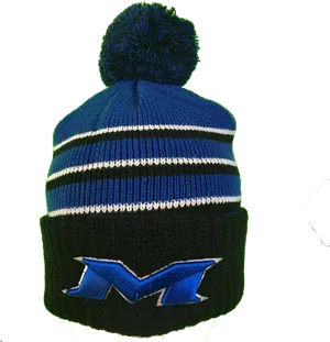 Striped Pom Beaniewith Logo PNG image