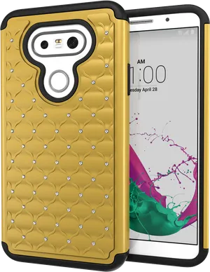 Studded Yellow Phone Casewith Smartphone PNG image