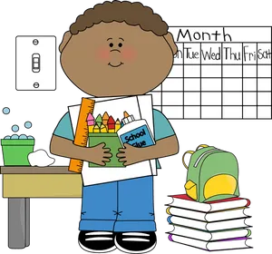 Student With School Supplies Cartoon