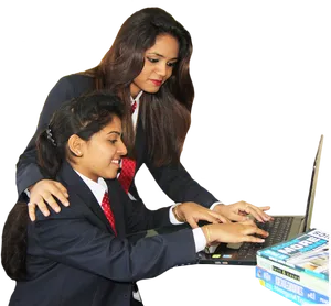 Students Collaboratingon Laptop Project PNG image