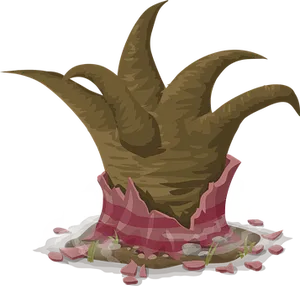 Stump_with_ Plaid_ Shirt_and_ Fallen_ Petals PNG