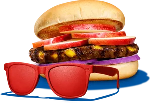 Stylish Burger With Sunglasses PNG image