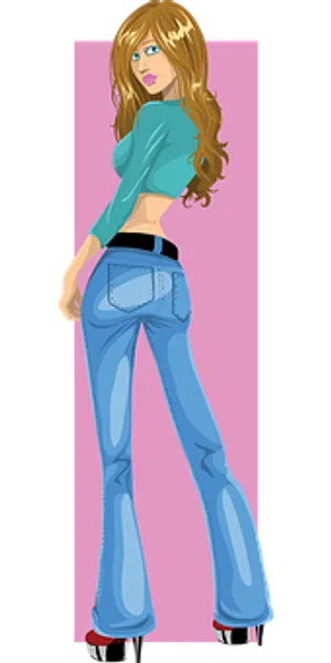 Stylish Cartoon Girlin Blue Jeans