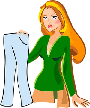 Stylish Cartoon Woman Holding Pants
