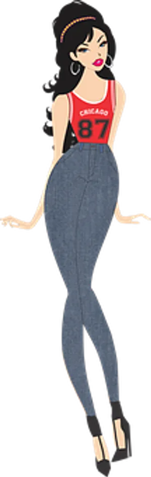 Stylish Cartoon Womanin Jeans