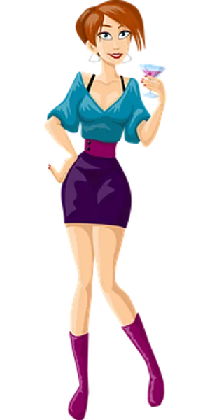 Stylish Cartoon Womanwith Cocktail