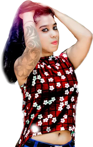 Stylish Girl Floral Top Tattoo PNG image