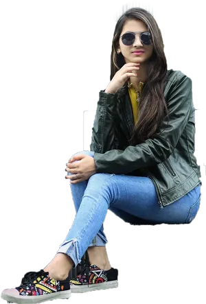 Stylish Girl Sitting Pose Cutout PNG image