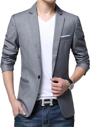 Stylish Gray Blazer Fashion PNG image