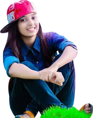 Stylish Indian Girlin Capand Denim PNG