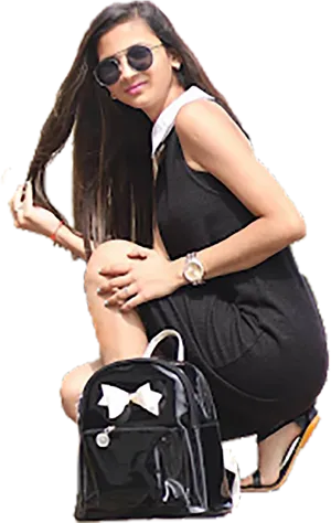 Stylish Indian Girlwith Backpack PNG