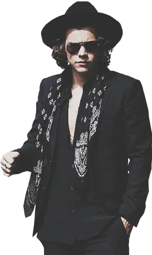 Stylish Manin Black Suitand Hat PNG image