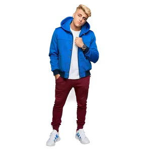 Stylish Manin Blue Jacketand Red Pants PNG