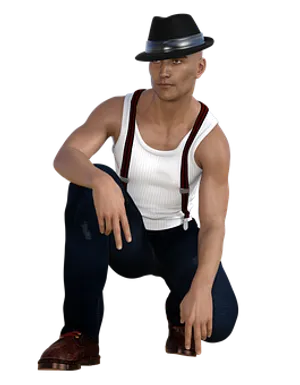 Stylish Manin Fedoraand Suspenders