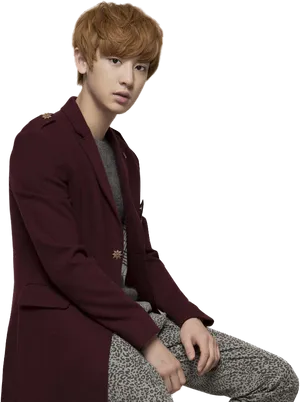 Stylish_ Maroon_ Blazer_and_ Leopard_ Pants PNG image