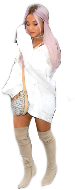 Stylish Pink Haired Womanin White Outfit PNG image