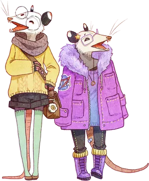 Stylish Possums Illustration PNG