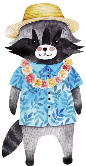 Stylish Raccoonin Summer Attire PNG image