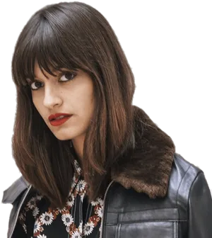 Stylish Singerin Leather Jacket PNG image