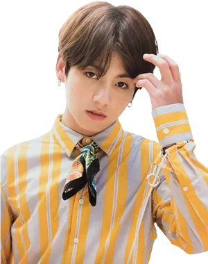 Stylish Striped Shirt Pose PNG