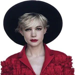 Stylish Womanin Black Hatand Red PNG image