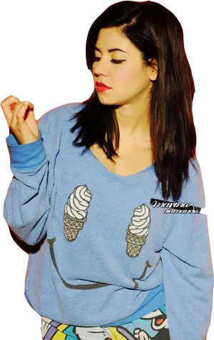 Stylish Womanin Blue Sweater PNG image