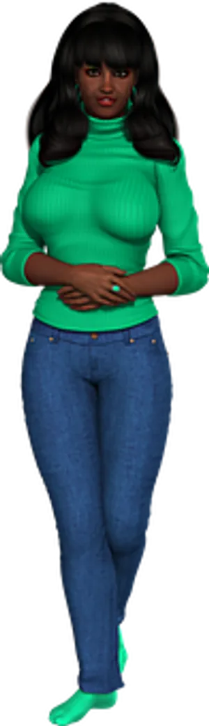 Stylish Womanin Green Sweaterand Jeans